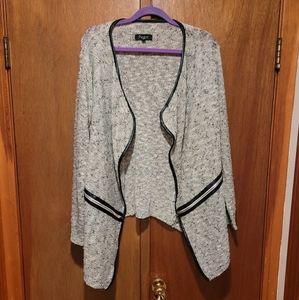 Tweed waterfall cardigan with leather trim